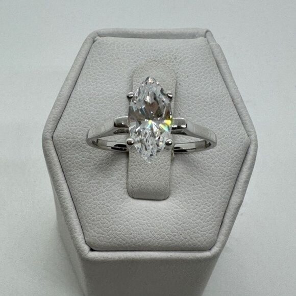 Sterling Silver Epiphany Platinum Clad Diamonique Ring size 9 Marquis 2 cttw - Picture 5 of 8